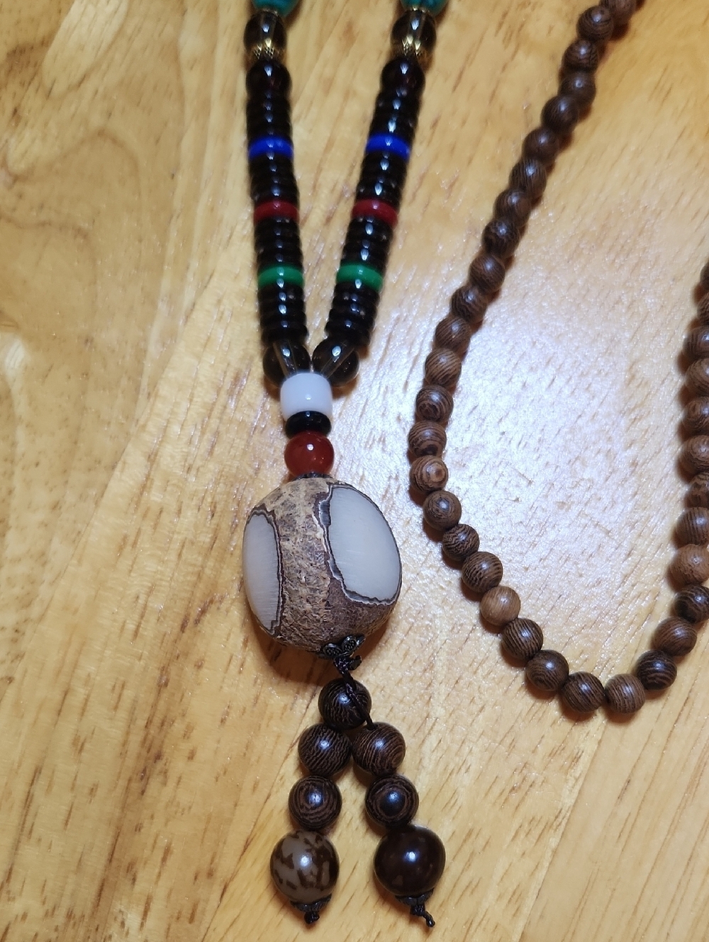 Bohemian Brown Bead Necklace with Turquoise Accents - Picture 2 of 4